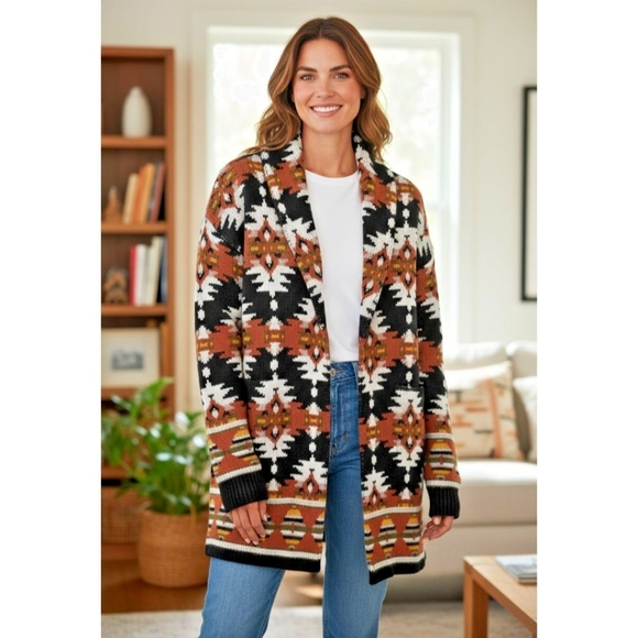 Lucky Brand Sweaters - Lucky Brand Aztec Open Front Knit Cardigan Sweater